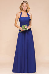Stylish Halter Strapless A-line Floor Length Chiffon Blackless Bridesmaid Dresses