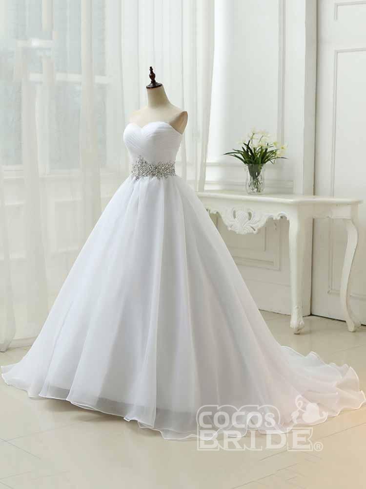 Long Ball Gown Sweetheart Lace-Up Ruffles Tulle Wedding Dresses