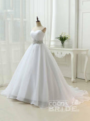 Long Ball Gown Sweetheart Lace-Up Ruffles Tulle Wedding Dresses