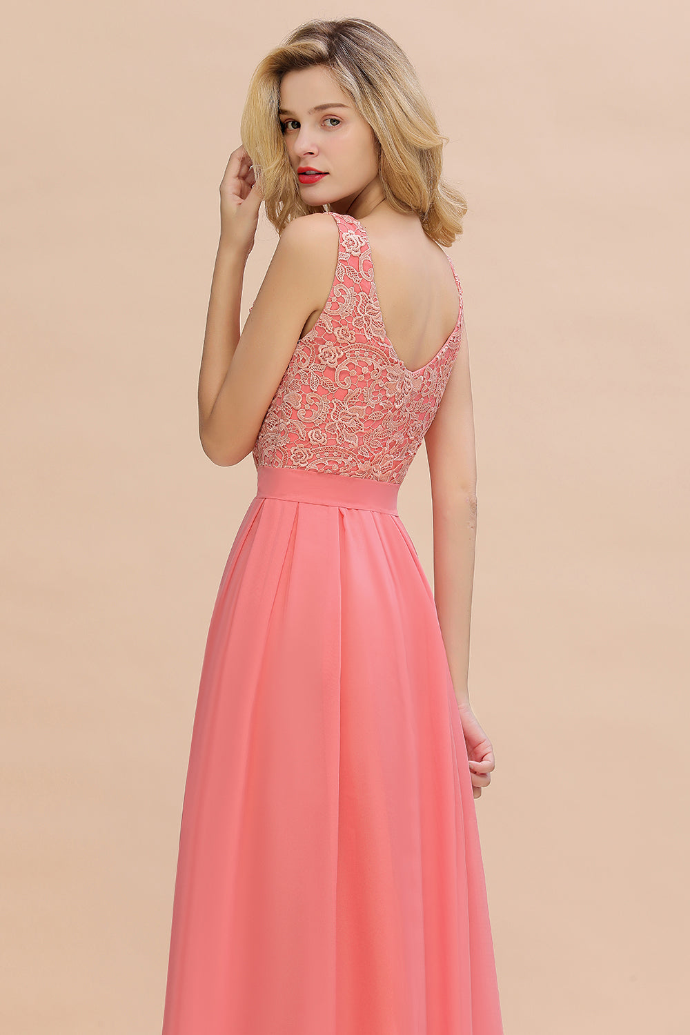 Beautiful Bateau A-line Floor Length Appliques Lace Chiffon Bridesmaid Dress