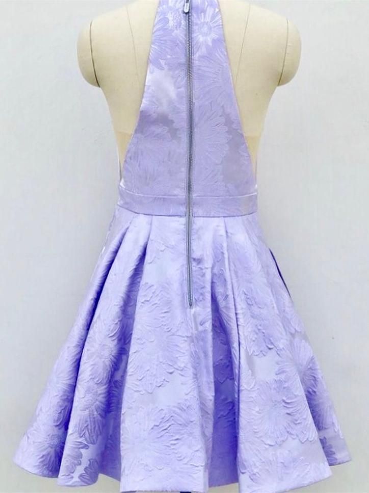 Short V-Neck A-Line Sleeveless Satin Lace Prom Dresses with Pockets