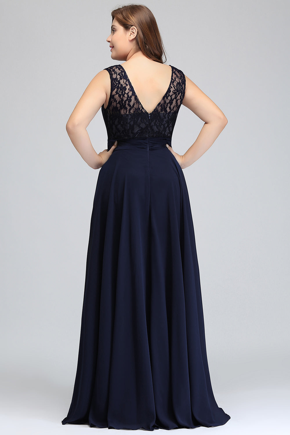 Plus Size Long Sleeveless A-Line Chiffon Ruffles Wedding Guest Dresses