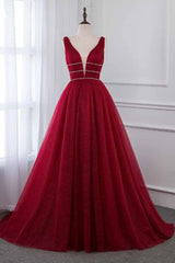 Long A-Line V-neck Wide Straps Sequins Beading Floor Length Prom Dress