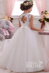 White Scoop Neck Sleeveless Ball Gown Flower Girl Dress
