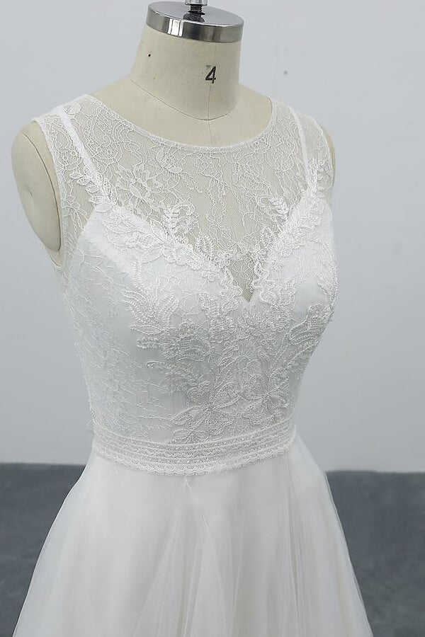 Long Sweetheart Appliques Lace Tulle A-line Wedding Dress