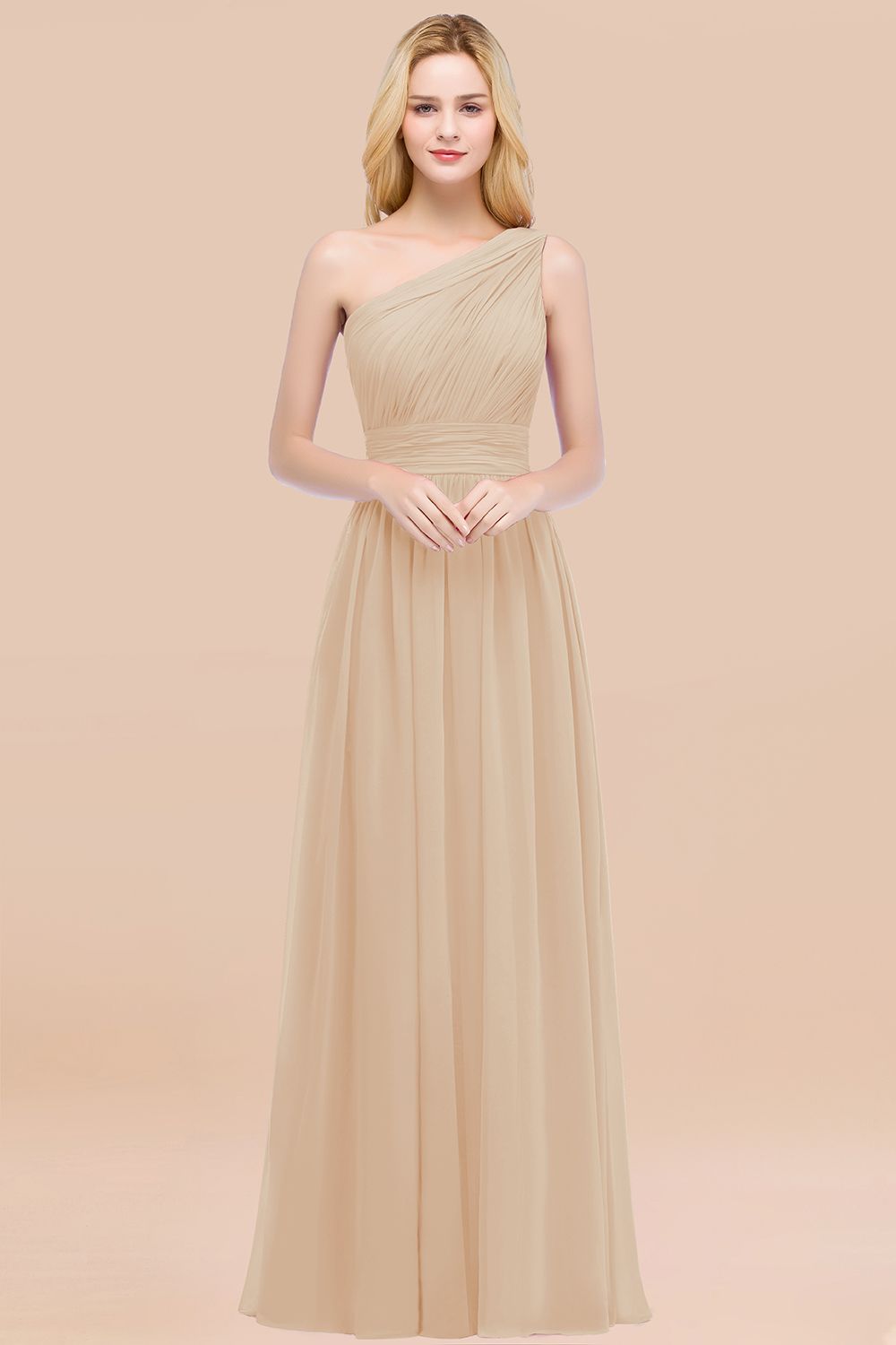 Elegant A-Line Chiffon One Shoulder Sleeveless Ruffles Floor Length Bridesmaid Dresses