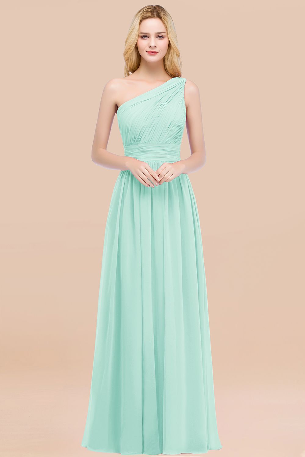 Elegant A-Line Chiffon One Shoulder Sleeveless Ruffles Floor Length Bridesmaid Dresses