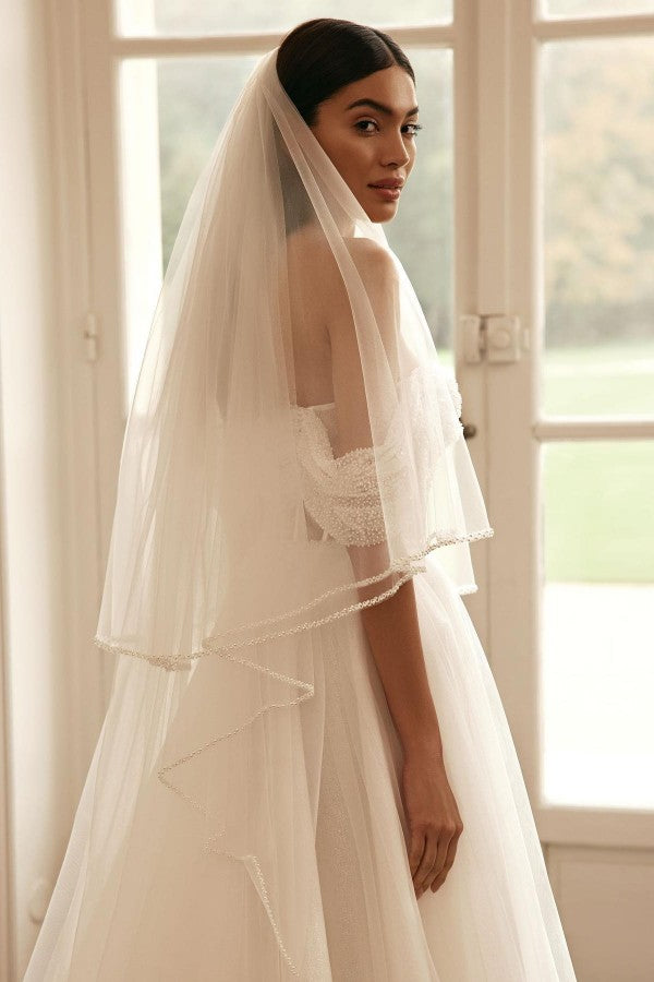 Glitter Long A-line Off the Shoulder Wedding Dresses with Sleeves