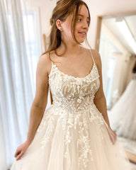 Simple Long A-line Halter Tulle Wedding Dress with Lace