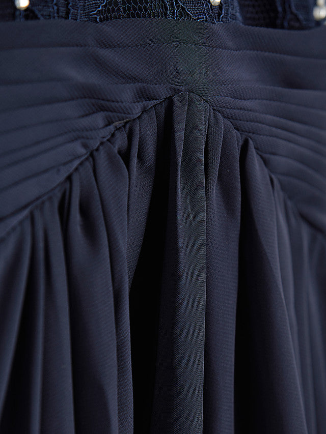 Long A-line Jewel Neck Chiffon Junior Bridesmaid Dress Dark Navy Wedding Party Dresses