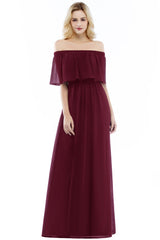 Long A-line Off the Shoulder Chiffon Formal Evening Dresses