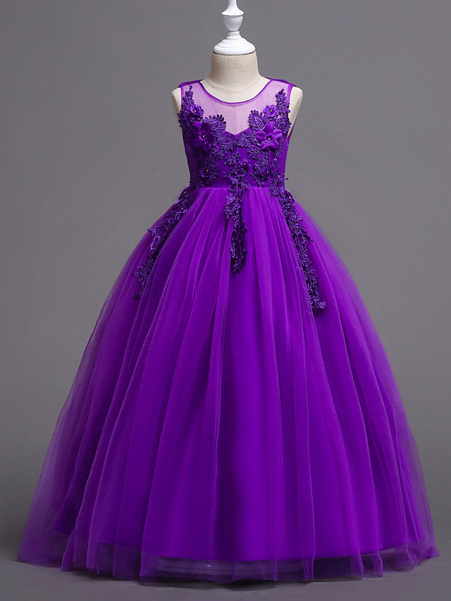 Princess Lace Tulle Floor Length Flower Girl Dresses for Wedding