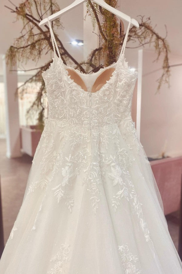 Elegant Long A-line Strapless Spaghetti Straps Lace Wedding Dresses with Appliques