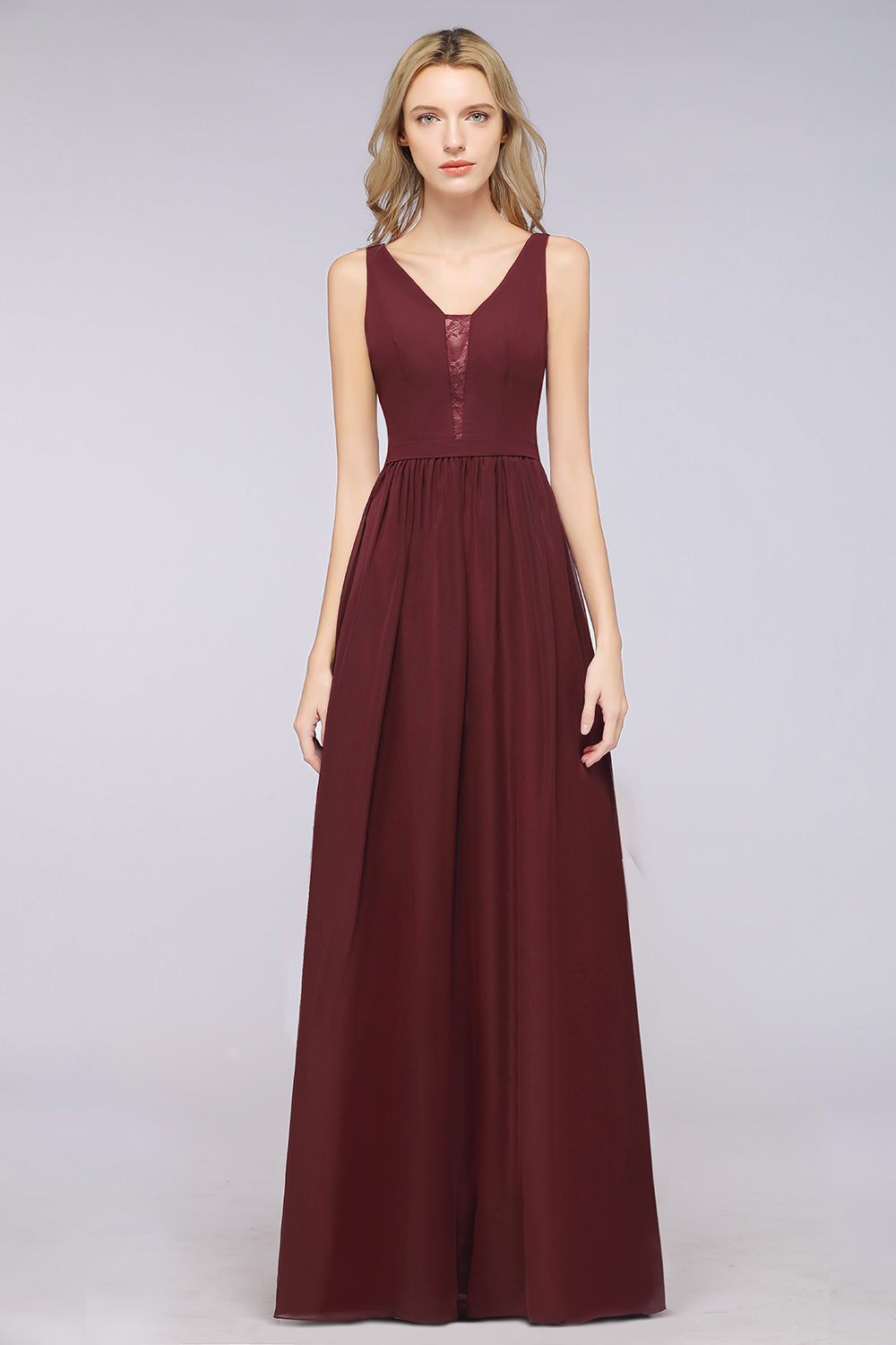 Gorgeous A-line V-neck Ruffles Straps Long Bridsmaid Dress