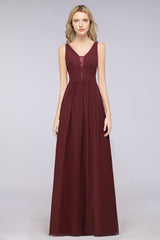 Gorgeous A-line V-neck Ruffles Straps Long Bridsmaid Dress