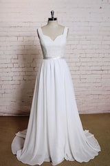 Sweetheart Long Lace Chiffon A-line Backless Wedding Dress