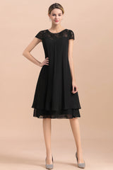 Chiffon Black Cap Sleeve Short Mother of Bride Dress
