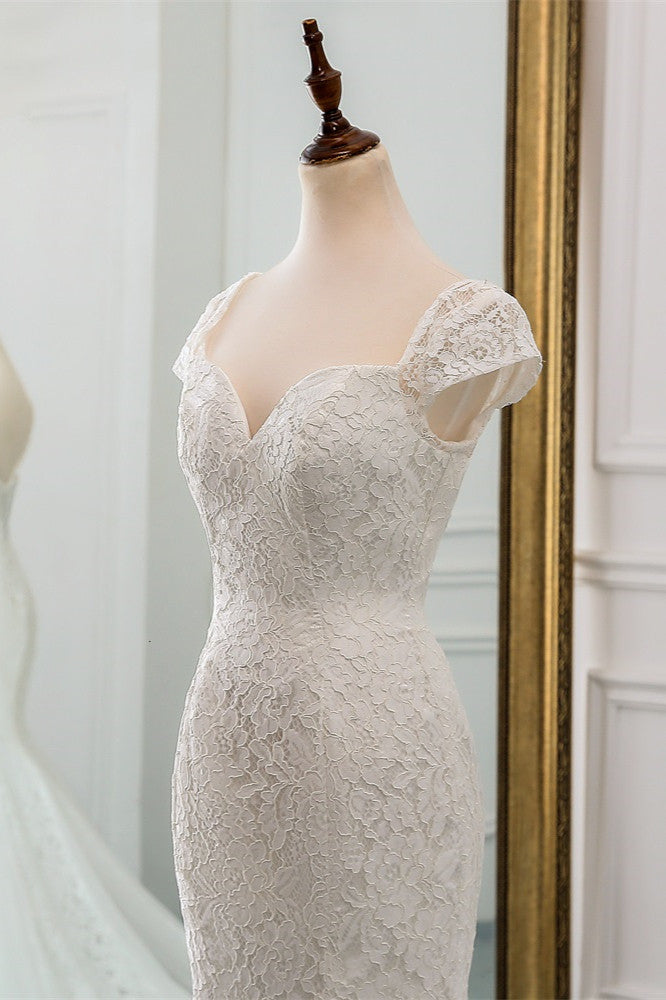 Elegant Long Mermaid Sweetheart Lace Wedding Dress with Cap Sleeves