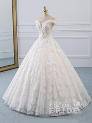 Luxury Long Off the Shoulder Lace-Up Ball Gown Wedding Dresses