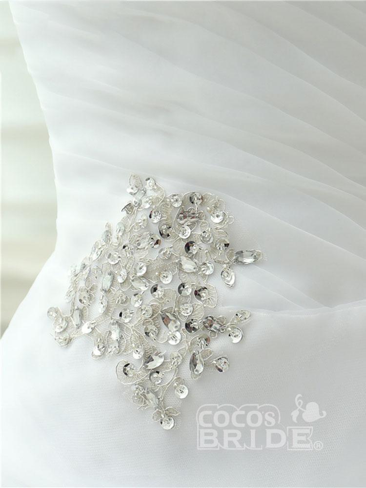 Elegant High Low Off the Shoulder Crystal Tulle Wedding Dresses