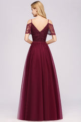 A-Line Chiffon Lace Sweetheart Spaghetti Straps Short Sleeves Floor Length Bridesmaid Dresses with Ruffles