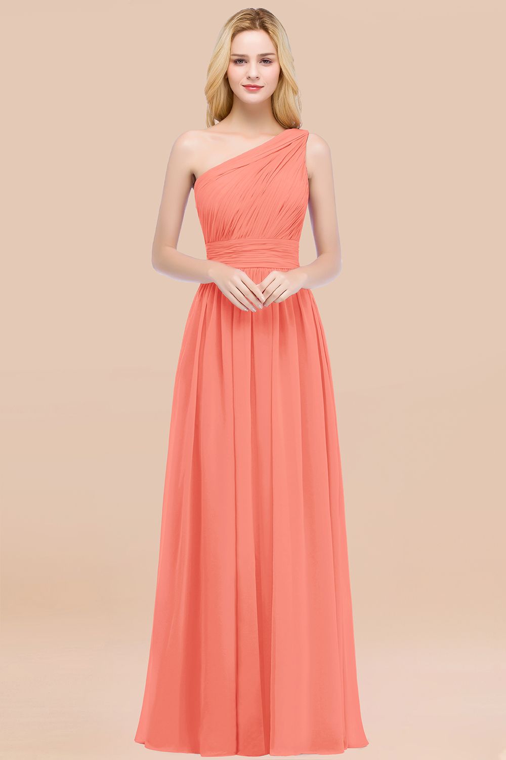 Elegant A-Line Chiffon One Shoulder Sleeveless Ruffles Floor Length Bridesmaid Dresses