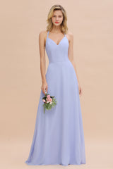 Stylish Chiffon Spaghetti Straps Sleeveless Long Bridesmaid Dress
