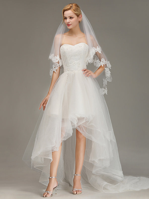 Lace Applique Two Layers Wedding Veils