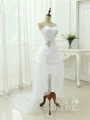 Elegant High Low Off the Shoulder Crystal Tulle Wedding Dresses