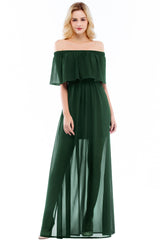 Chic Long Off the Shoulder Chiffon A-line Bridesmaid Dress