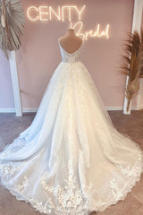 Simple Long A-line Sweetheart Lace Tulle Backless Wedding Dresses