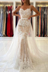 Beautiful Long Mermaid Sweetheart Spaghetti Straps Lace Prom Dress