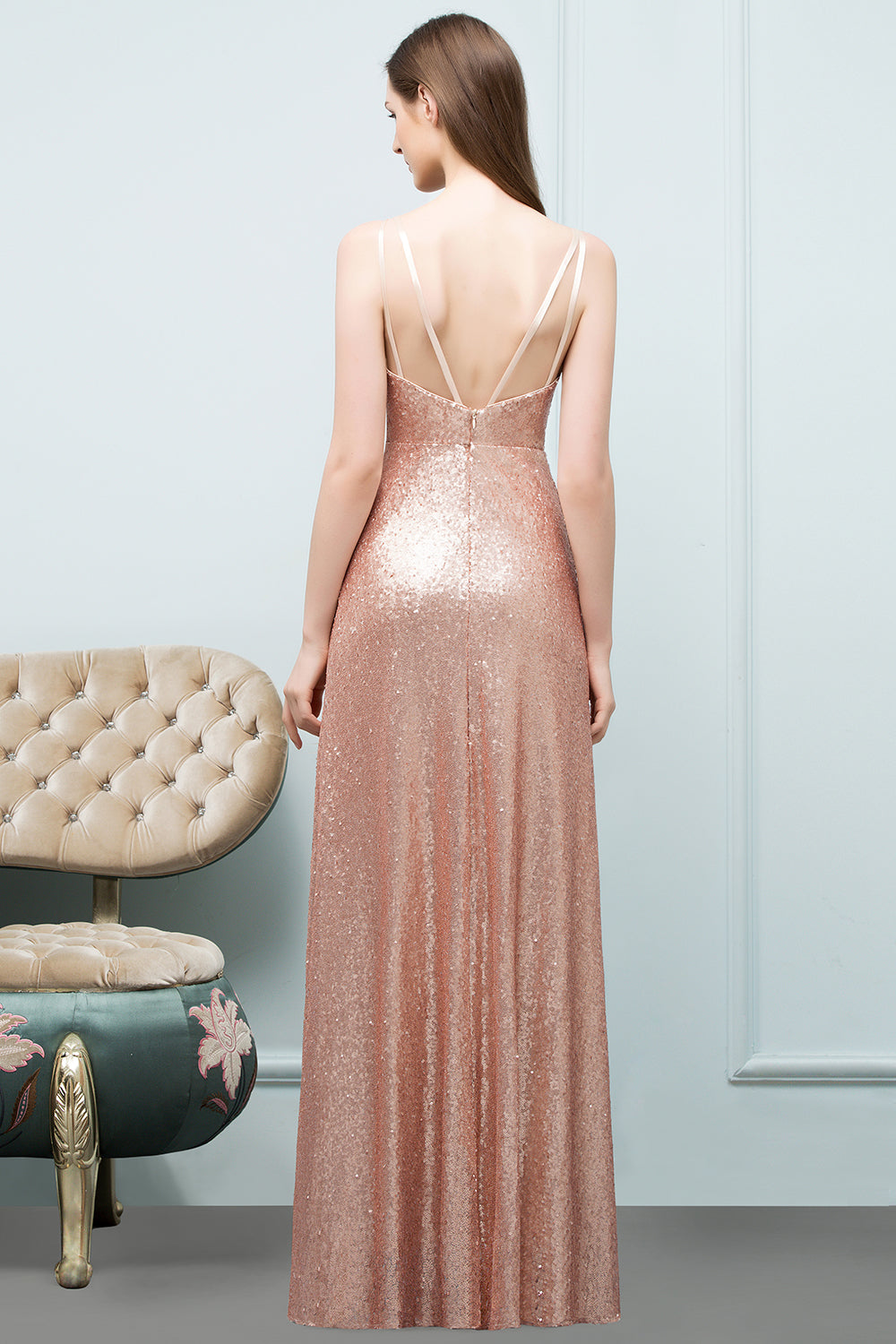 A-line Sequined Scoop Sleeveless Floor Length Bridesmaid Dresses