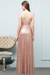 A-line Sequined Scoop Sleeveless Floor Length Bridesmaid Dresses