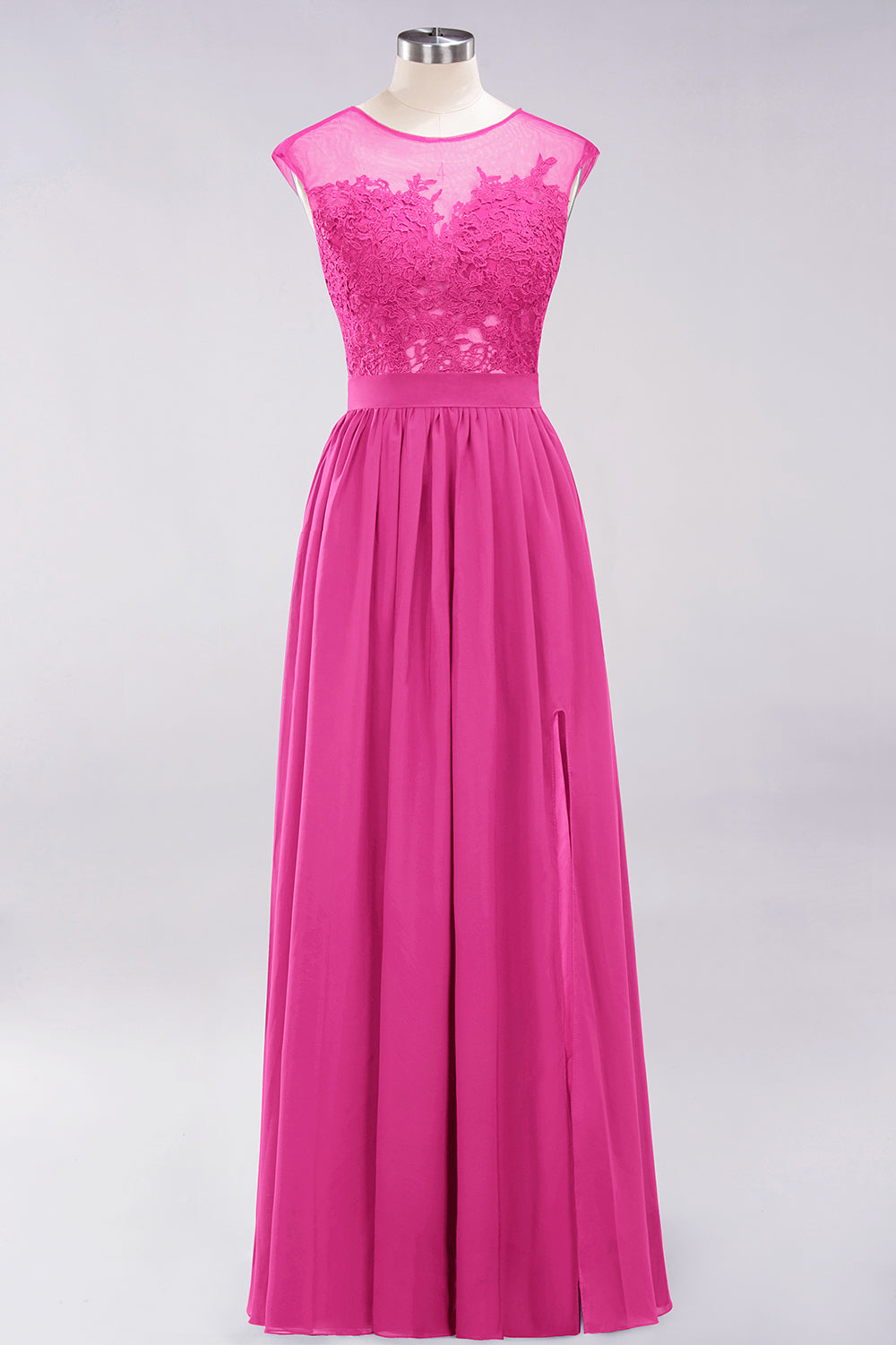 A-line Chiffon Lace Jewel Sleeveless Floor Length Bridesmaid Dresses with Appliques