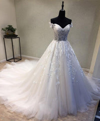 Sweetheart Long A-line Off the Shoulder Sweep Train Wedding Dress