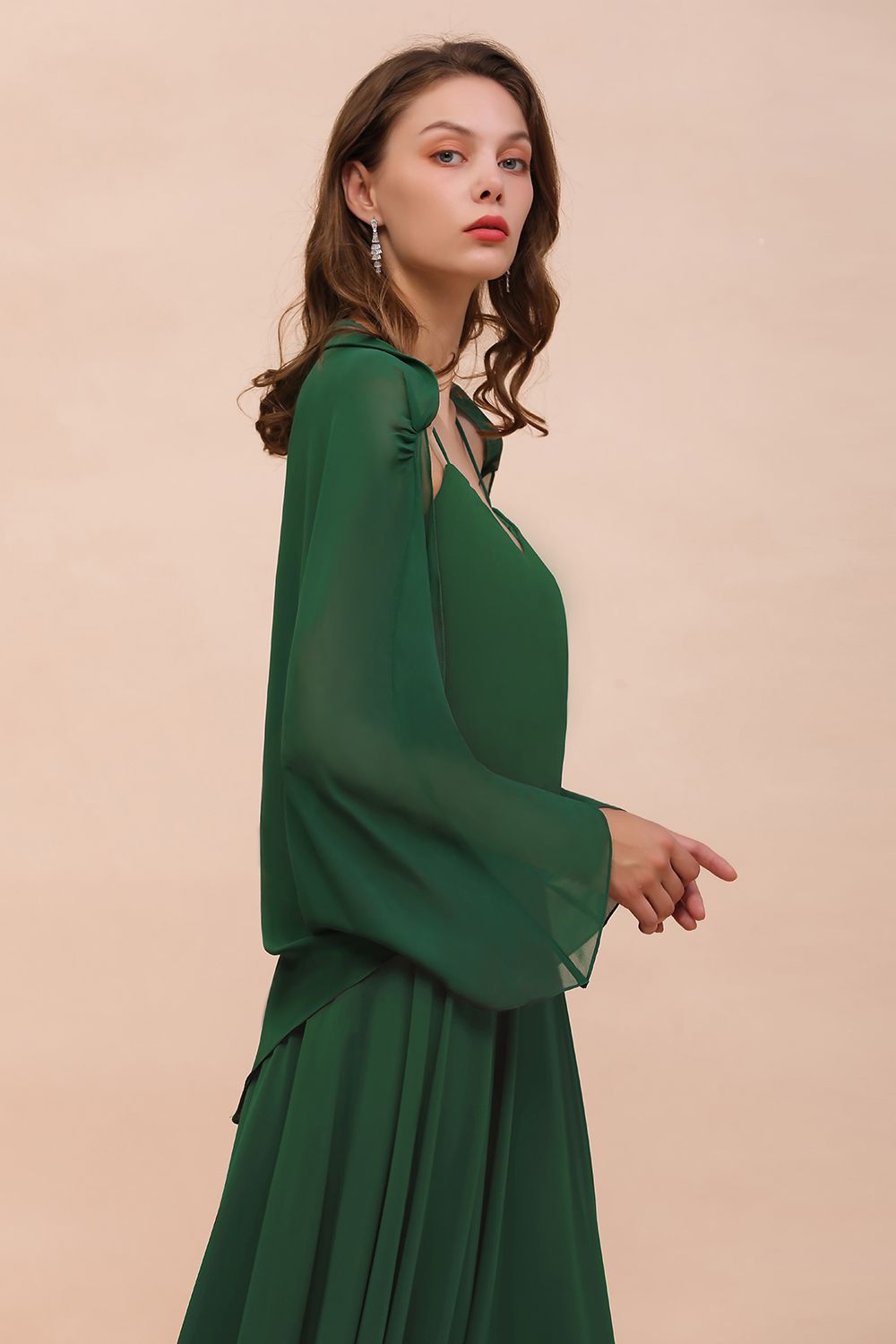 Dark Green Long Sleeve Chiffon Special Occasion Wraps
