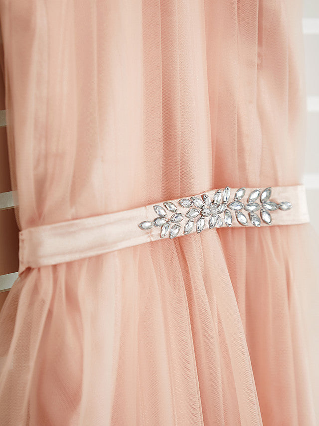 Long A-Line Halter Neck Junior Bridesmaid Dress Tulle Wedding Party Dresses