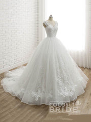 Luxury Long Sweetheart Lace-Up Tulle Ball Gown Wedding Dresses