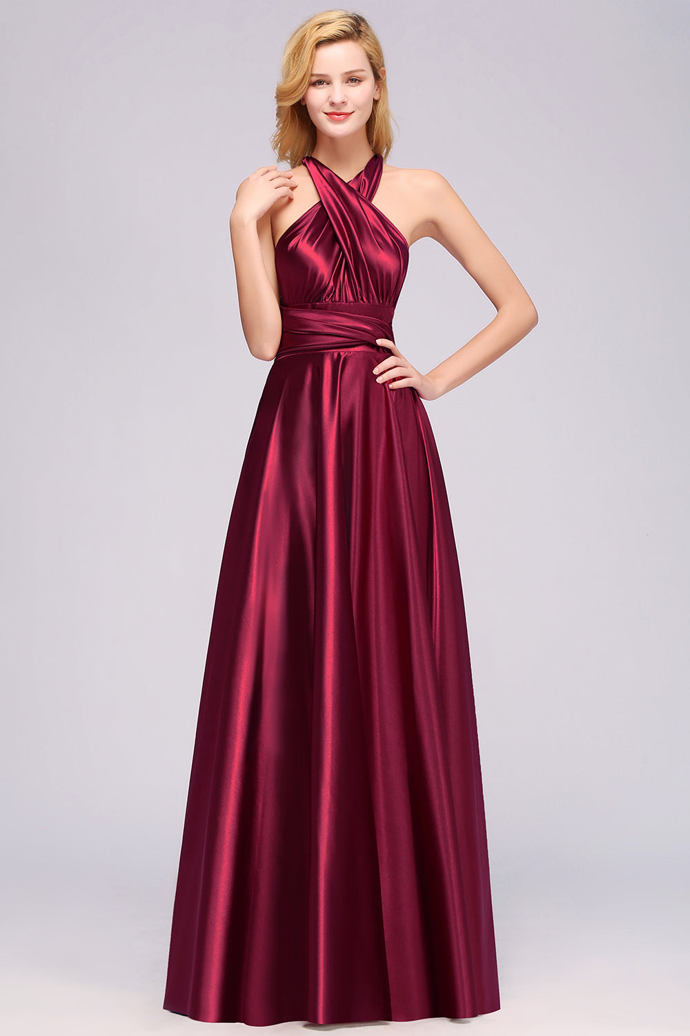 Simple A-Line V-Neck Sleeveless Ruffles Floor Length Bridesmaid Dress