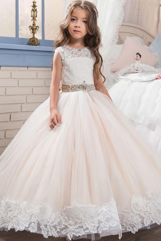 Long Scoop Neck Sleeveless Ball Gown Flower Girl Dress