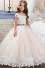 Long Scoop Neck Sleeveless Ball Gown Flower Girl Dress