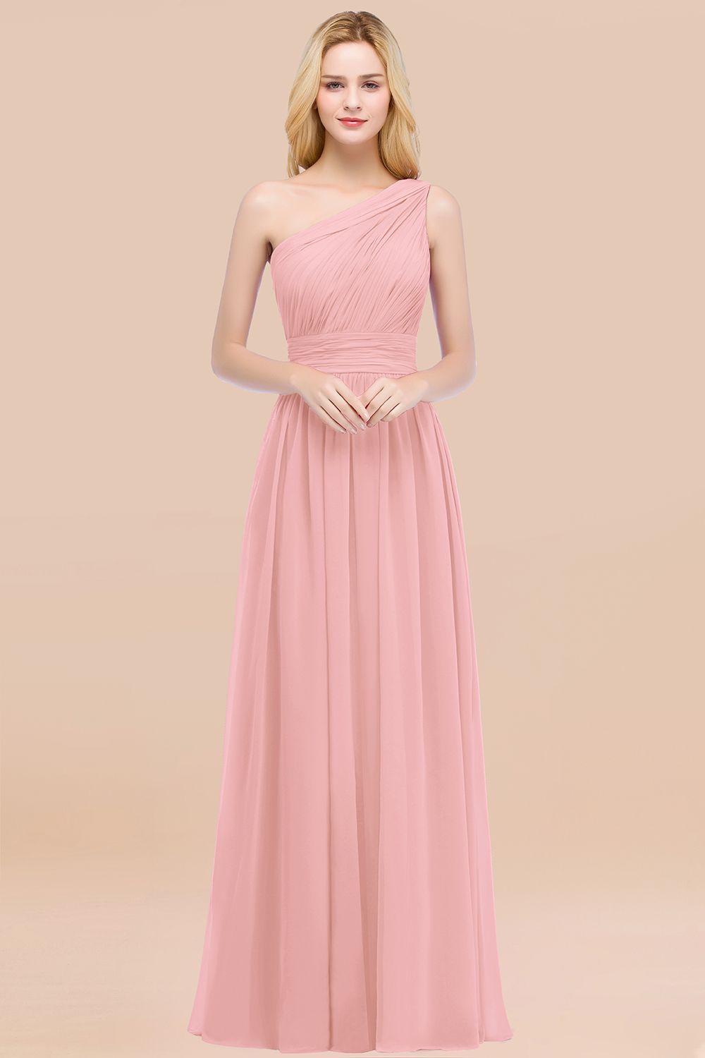 Elegant A-Line Chiffon One Shoulder Sleeveless Ruffles Floor Length Bridesmaid Dresses