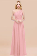 Elegant A-Line Chiffon One Shoulder Sleeveless Ruffles Floor Length Bridesmaid Dresses