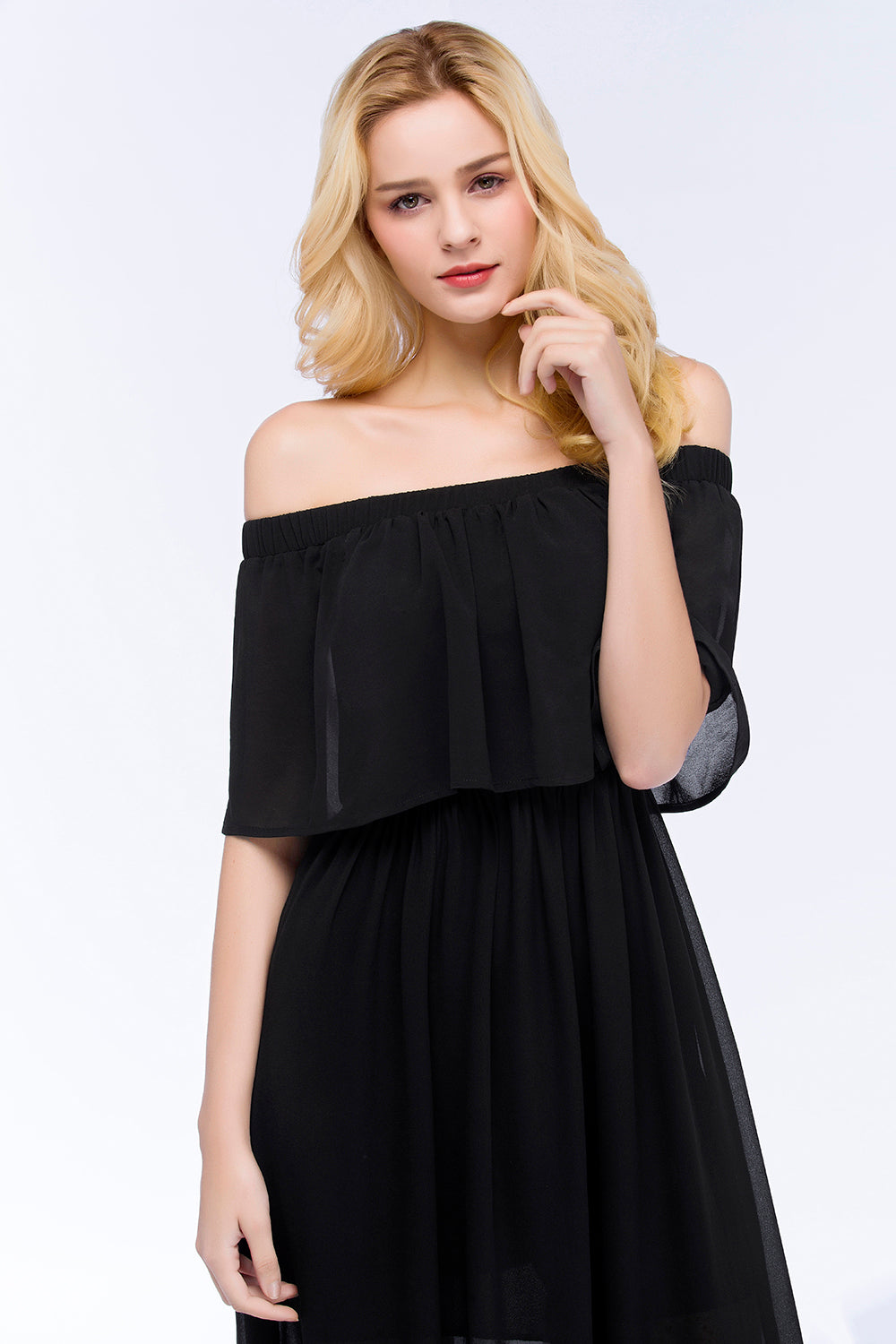 Chic Long Off the Shoulder Chiffon A-line Bridesmaid Dress