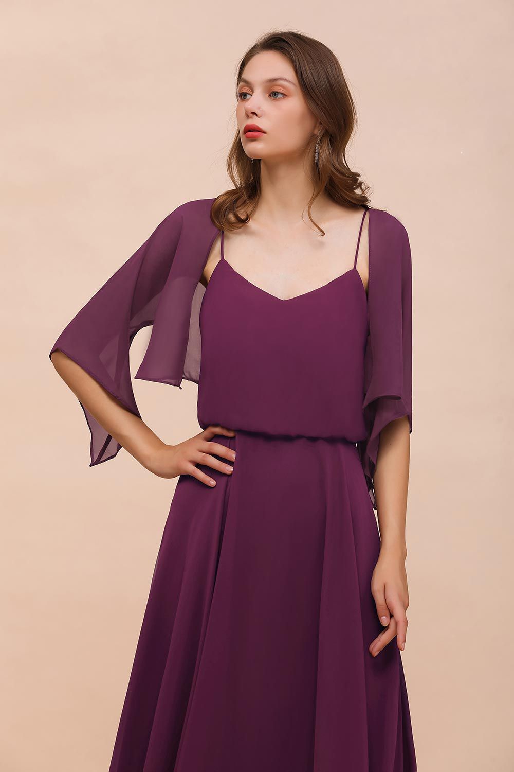 3/4 Sleeves Grape Chiffon Special Occasions Wrap