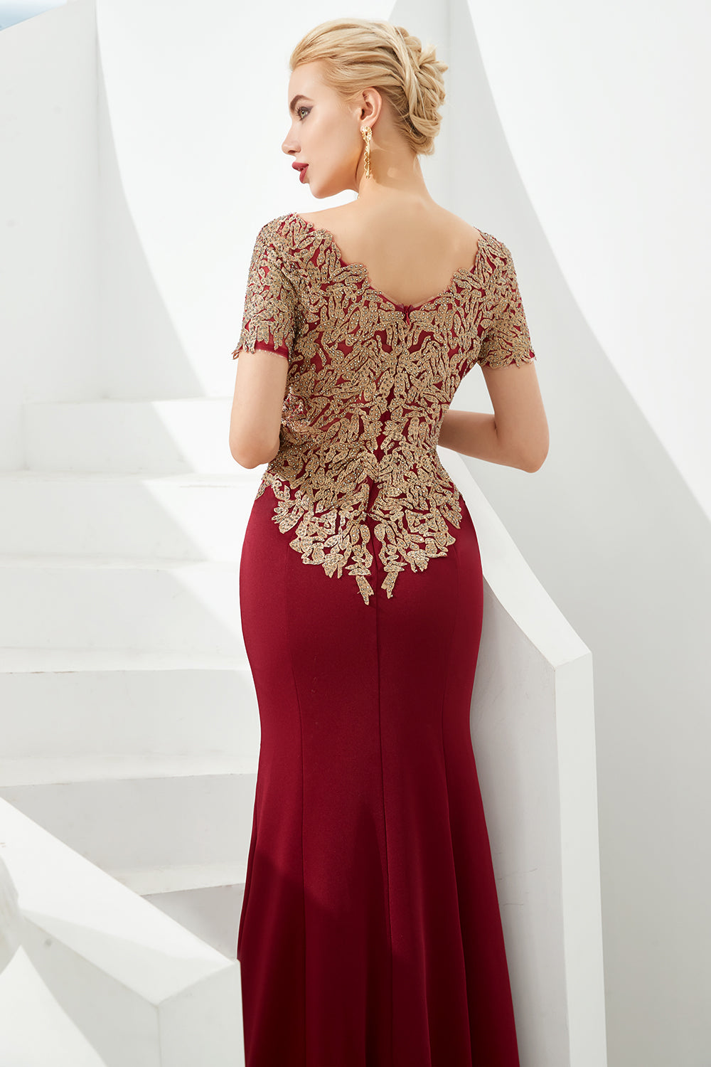Mermaid Long Burgundy Jewel Lace Mermaid Formal Evening Dresses