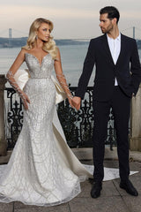 Elegant Glitter Long Mermaid Sweetheart Satin Lace Wedding Dresses
