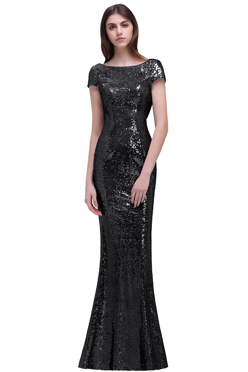 Long Sequins Scoop Neck Floor Length Mermaid Evening Dress