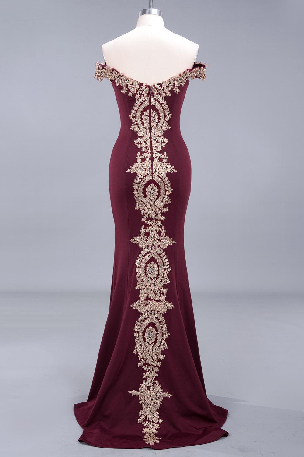 Dusty Rose Long Mermaid Off the Shoulder Satin Lace Formal Evening Dresses